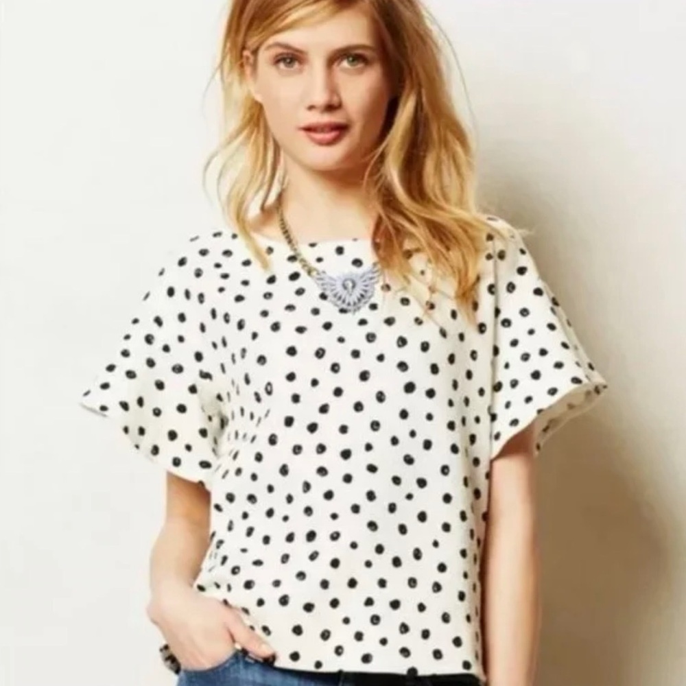 Postmark for Anthropologie Polka Dot Top Size Small White & Black